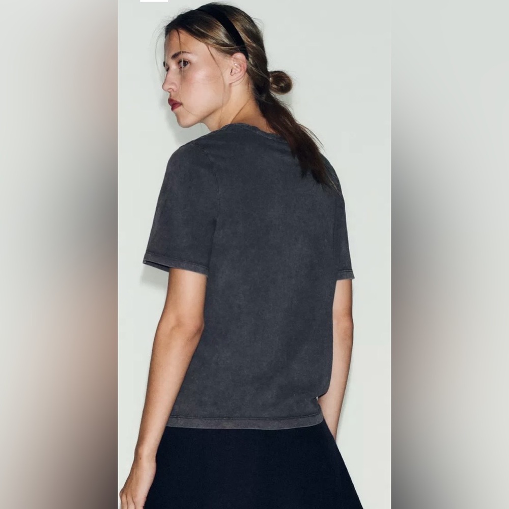 Zara Anthracite Gray T-Shirt With Rhinestones & Bows | XL | Cotton | NWT - Picture 4 of 14